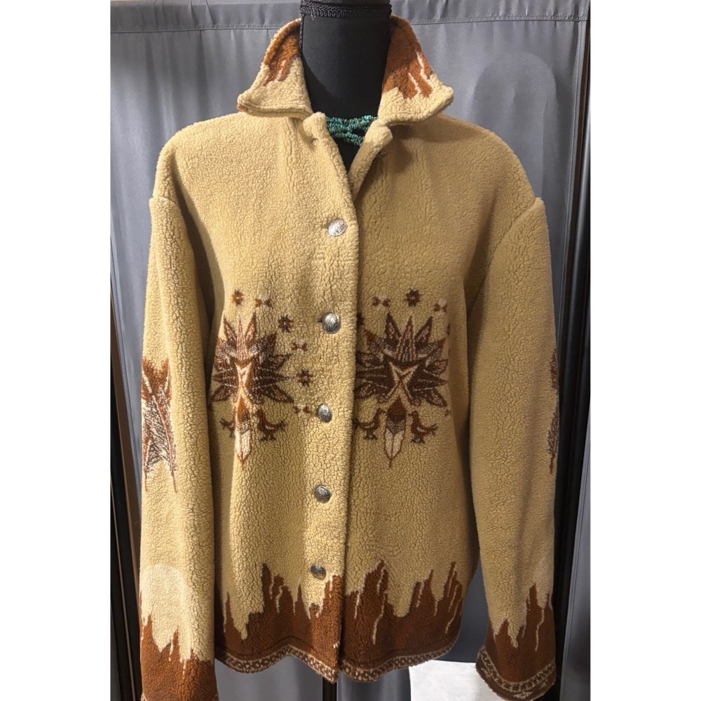 RARE VINTAGE Native American Coat Schaefer Outfitter Warm Fleece, Made USA LARGE